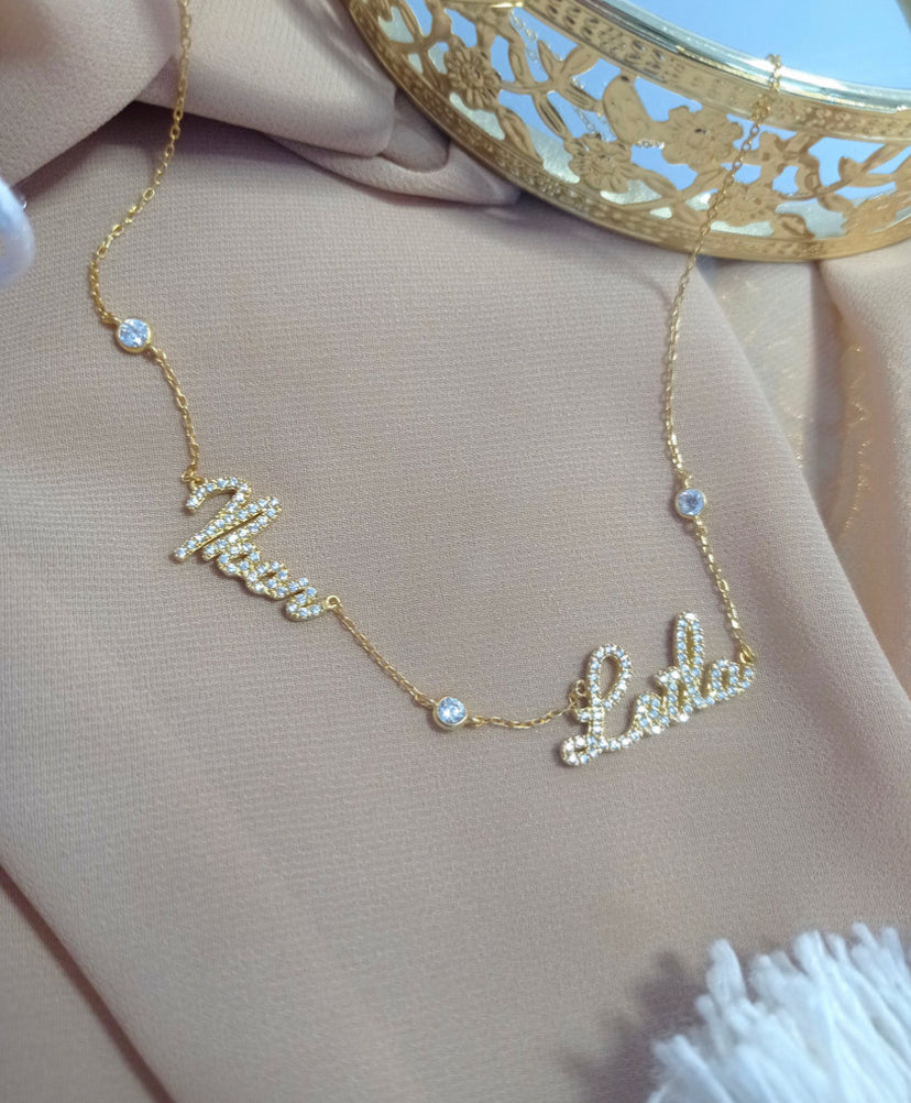 Collier 2 prénoms cristaux